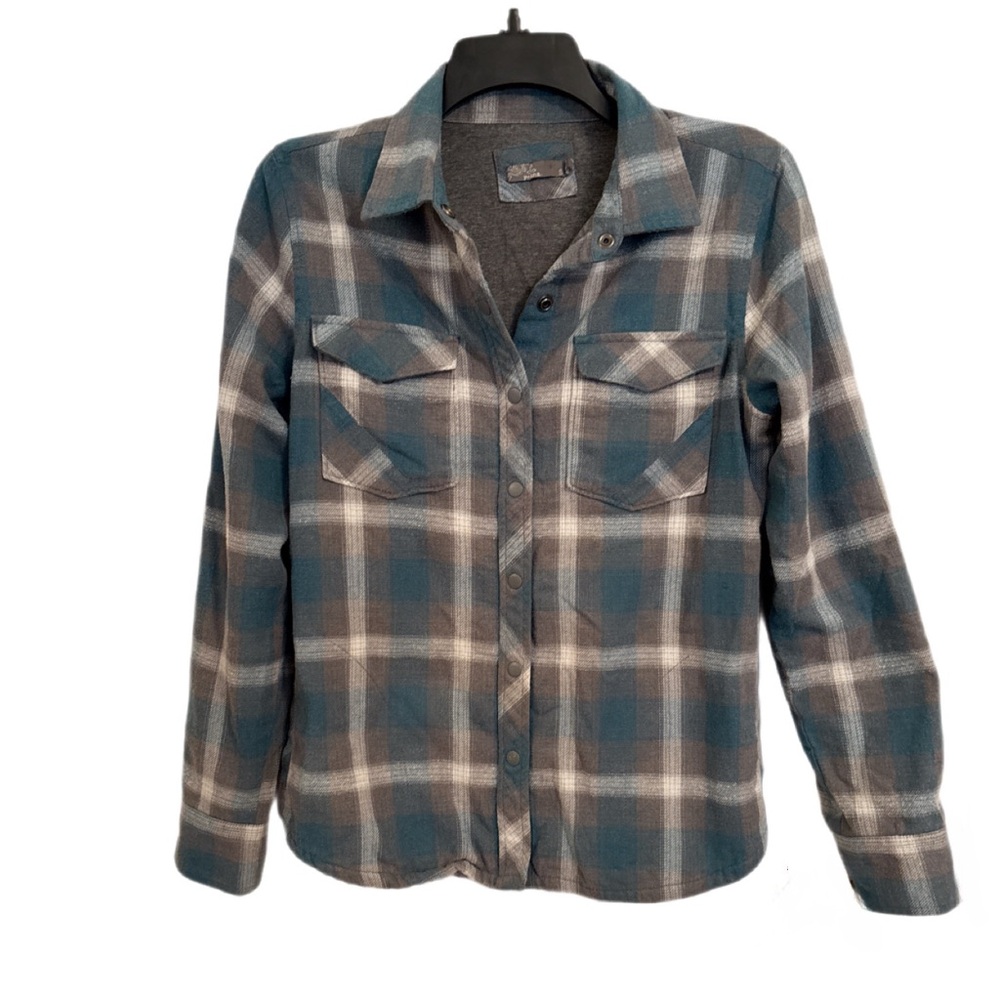 Prana Women’s Shirt Size Small Charley Flannel Cotton Blend Arctic Sea Blue